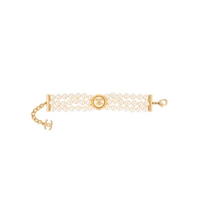 CHANEL TRIPLE STRAND FAUX PEARL BRACELET 